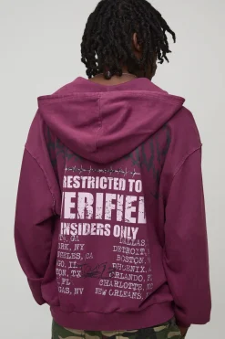 Oversized Boxy Exclusive Slogan Gothic V Neck Raw Hem Printed Washed Hoodie