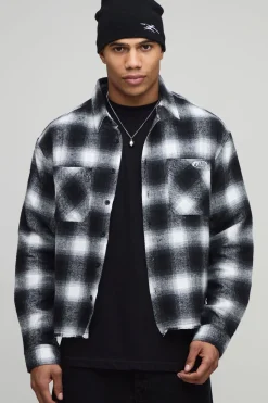 boohooMAN Oversized Boxy Graffiti Long Sleeve Flannel Check Shirt<Homme Chemises