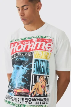 boohooMAN Oversized Boxy Homme Magazine Graphic T-Shirt<Homme T-Shirts Impriméstendances|T-Shirts