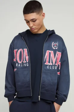 boohooMAN Oversized Boxy Homme Spray Wash Zip Through Loopback Hoodie<Homme Sweats À Capuche Et Sweatshirts|Sweats À Capuche Grande Taille