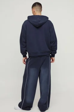 boohooMAN Oversized Boxy Homme Spray Wash Zip Through Loopback Hoodie<Homme Sweats À Capuche Et Sweatshirts|Sweats À Capuche Grande Taille