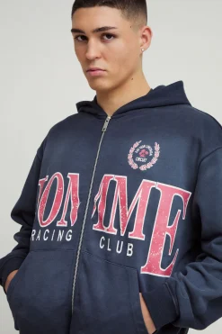 boohooMAN Oversized Boxy Homme Spray Wash Zip Through Loopback Hoodie<Homme Sweats À Capuche Et Sweatshirts|Sweats À Capuche Grande Taille