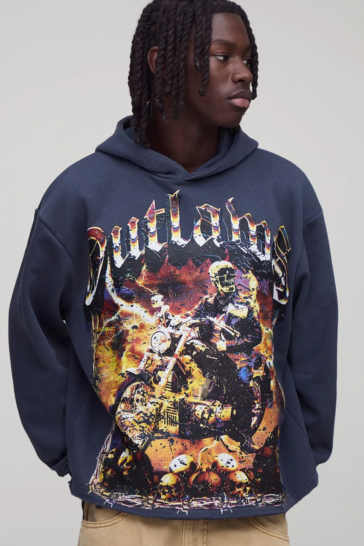 Oversized Boxy Outlaws Hoodie à Graphisme de Grande Taille