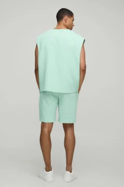 Oversized Boxy Pleated Cap Sleeve Tank