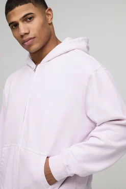 Oversized Boxy Washed Zip Through Hoodie