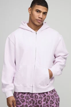 Oversized Boxy Washed Zip Through Hoodie