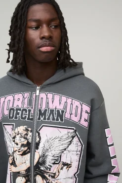 Oversized Boxy Worldwide Varsity Hoodie → Hoodie varsity mondial surdimensionné et à coupe carrée