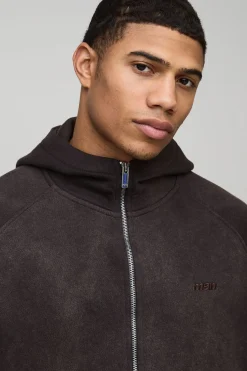 Oversized Boxy Zip Through Funnel Neck Raglan Hoodie