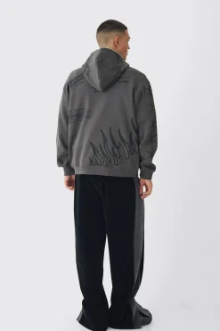 boohooMAN Oversized Doodle Zip Through Hoodie<Homme Sweats À Capuche Et Sweatshirts|Sweats À Capuche Grande Taille
