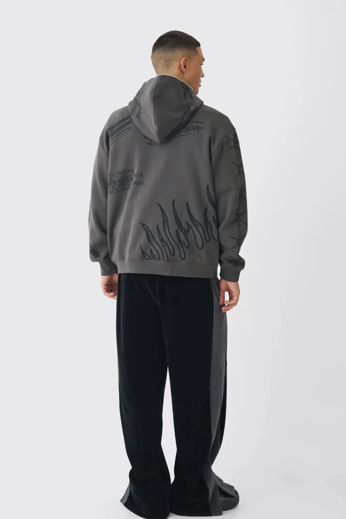 boohooMAN Oversized Doodle Zip Through Hoodie<Homme Sweats À Capuche Et Sweatshirts|Sweats À Capuche Grande Taille