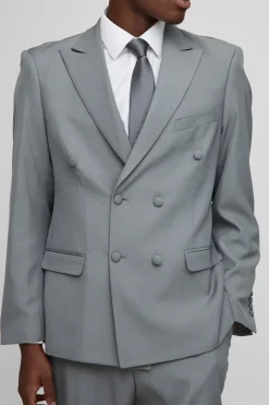 Oversized Double Breasted Exaggerated Collar Satin Blazer
