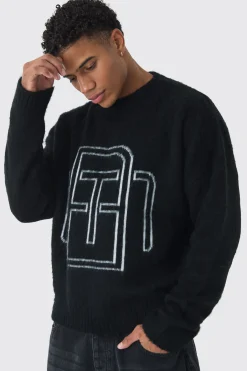 boohooMAN Oversized Fluffy Knit BM Jumper<Homme Tout Afficher|Maille