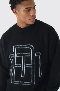 boohooMAN Oversized Fluffy Knit BM Jumper<Homme Tout Afficher|Maille