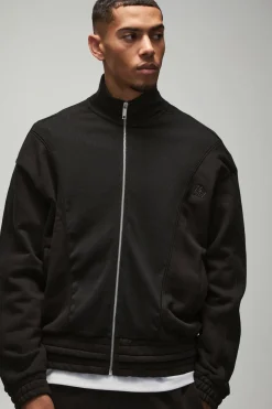boohooMAN Oversized Heavy Rib Panelled 3D Embroidered Track Top<Homme Sweats À Capuche Et Sweatshirts|Sweats À Capuche Et Sweats