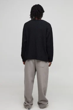 boohooMAN Oversized Long Sleeve Textured Western Knitted T-Shirt<Homme T-Shirts|Maille