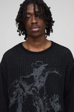 boohooMAN Oversized Long Sleeve Textured Western Knitted T-Shirt<Homme T-Shirts|Maille