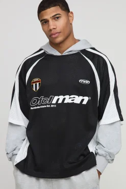 Oversized Mesh OFCLMAN à manches factices Top Sports Hoodie