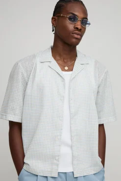 Oversized Micro Check Slub Revere Shirt