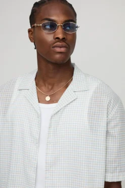 Oversized Micro Check Slub Revere Shirt