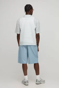 Oversized Micro Check Slub Revere Shirt