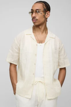 boohooMAN Oversized Textured Revere Shirt<Homme Chemises