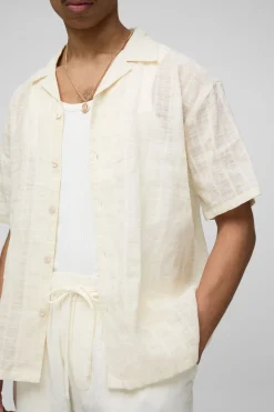boohooMAN Oversized Textured Revere Shirt<Homme Chemises