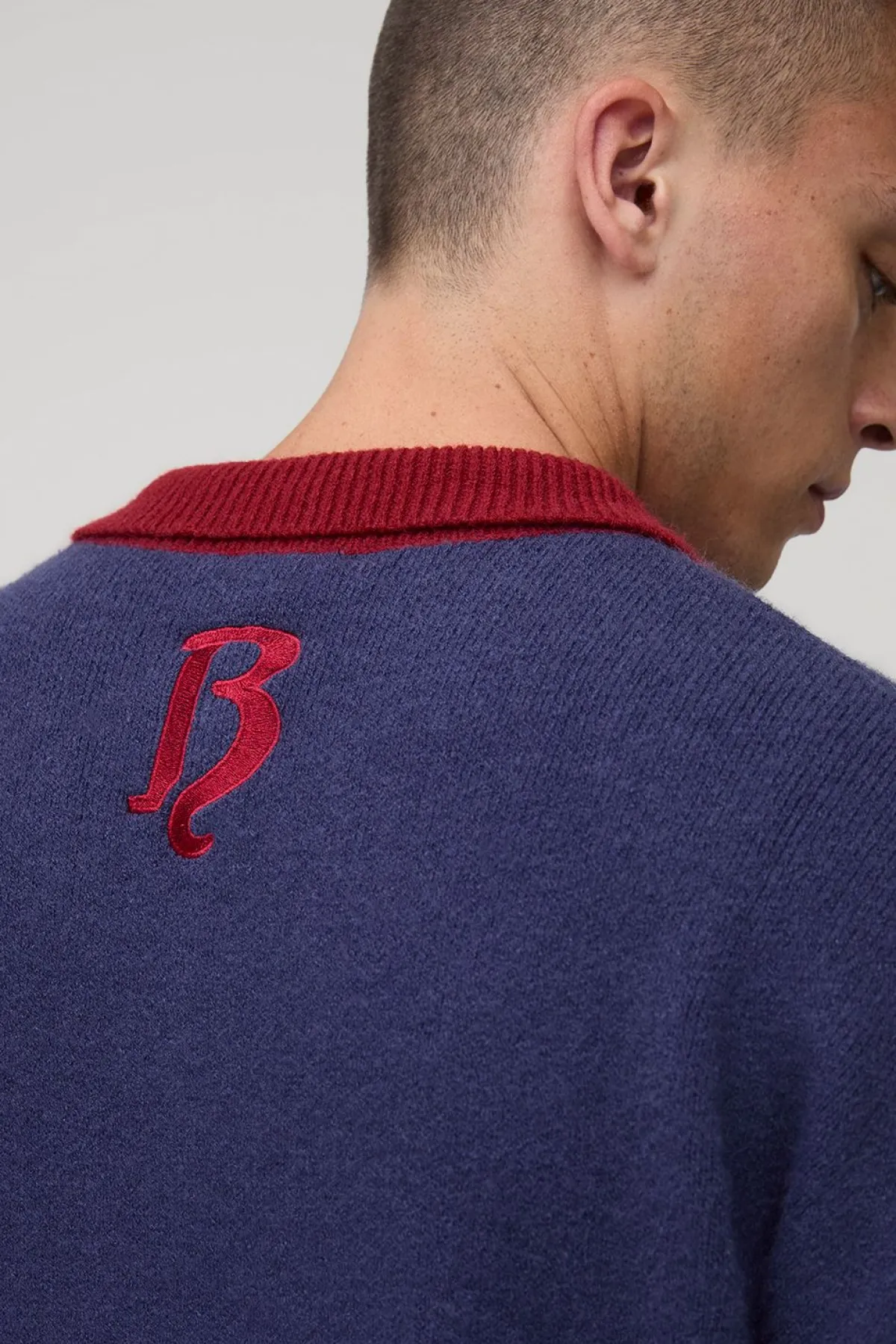 boohooMAN Oversized Varsity Applique Brodé Tricoté Pull Polo<Homme Polos|Maille
