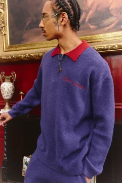 boohooMAN Oversized Varsity Applique Brodé Tricoté Pull Polo<Homme Polos|Maille