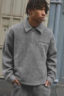boohooMAN Oversized Wool Look 1/4 Zip Overhead Overshirt<Homme Chemises Grande Taille|Chemises