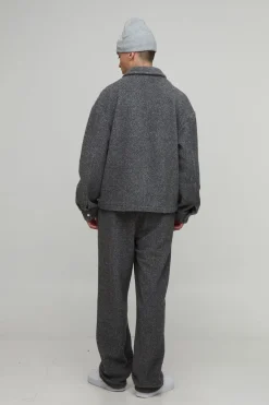 boohooMAN Oversized Wool Look 1/4 Zip Overhead Overshirt<Homme Chemises Grande Taille|Chemises