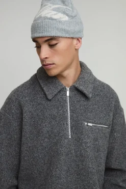 boohooMAN Oversized Wool Look 1/4 Zip Overhead Overshirt<Homme Chemises Grande Taille|Chemises