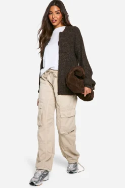 boohoo Oversized Zip Through Knitted Bomber Jacket<Femme Looks Chocolat|Manteaux Et Vestes D’Automne
