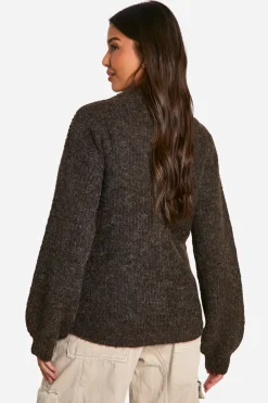 boohoo Oversized Zip Through Knitted Bomber Jacket<Femme Looks Chocolat|Manteaux Et Vestes D’Automne