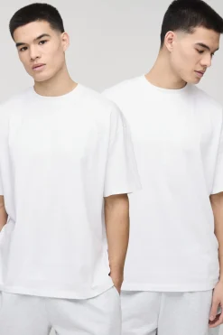 boohooMAN 2 Pack Basic Oversized Crew Neck T-Shirts<Homme T-Shirts|Essentiels