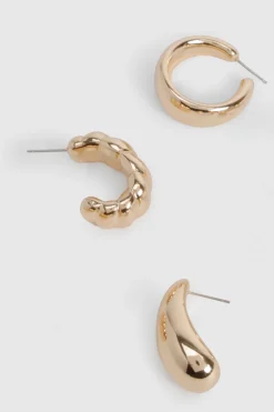 boohoo 3 Pack Boucles d'Oreilles Créoles Épaisses Or< Boucles D'Oreilles