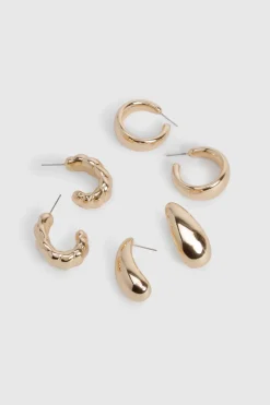 boohoo 3 Pack Boucles d'Oreilles Créoles Épaisses Or< Boucles D'Oreilles