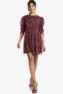 Paisley Robe Mini à Manches Froncées