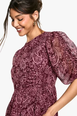 Paisley Robe Mini à Manches Froncées