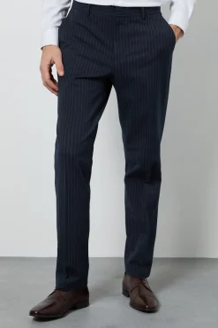 Pantalon Ajusté À Fines Rayures Bleu Marine