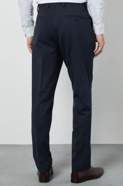 Pantalon Ajusté À Fines Rayures Bleu Marine