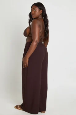 boohoo Pantalon Ample Aspect Lin Plus Essentials<Femme Looks Chocolat|Tenues De Plage