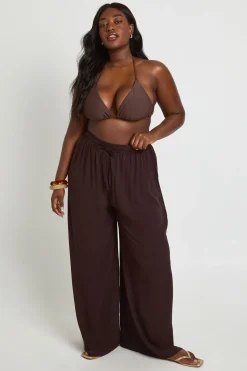 boohoo Pantalon Ample Aspect Lin Plus Essentials<Femme Looks Chocolat|Tenues De Plage