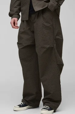 Pantalon ample à carreaux, ripstop, avec un pli au niveau du genou, baggy pour grande taille