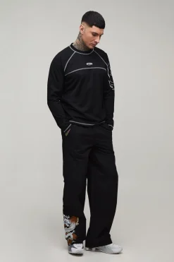 Pantalon Ample Coupe Longue Avec Broderie Dragon Et Taille Élastiquée