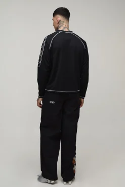 Pantalon Ample Coupe Longue Avec Broderie Dragon Et Taille Élastiquée