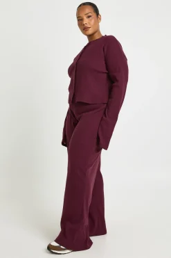 boohoo Pantalon ample côtelé à jambes larges<Femme Pantalons|Looks Bordeaux