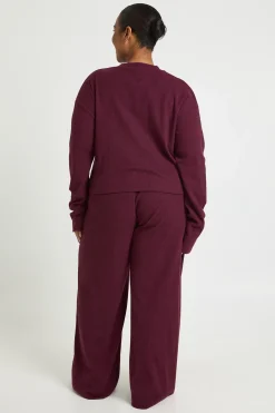 boohoo Pantalon ample côtelé à jambes larges<Femme Pantalons|Looks Bordeaux