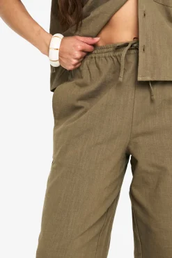 Pantalon ample effet lin à cordon de serrage, coupe large