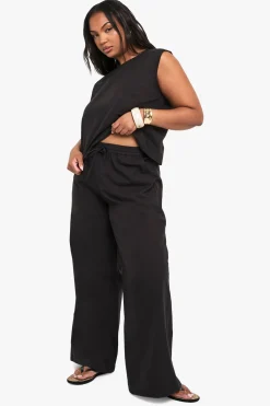 boohoo Pantalon ample en lin pour grandes tailles<Femme Pantalons