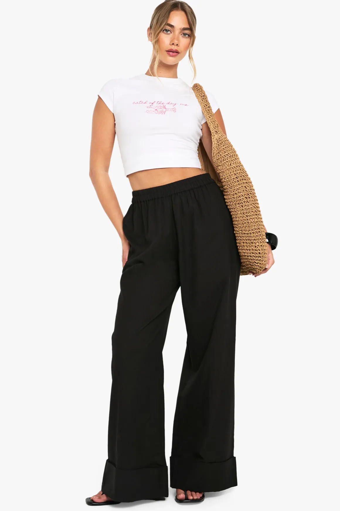 Pantalon ample en lin à revers